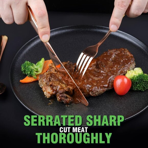 Copper/Rose Gold Silverware Set, 24-Piece Stainless Steel Flatware Set, Service - Picture 7 of 7